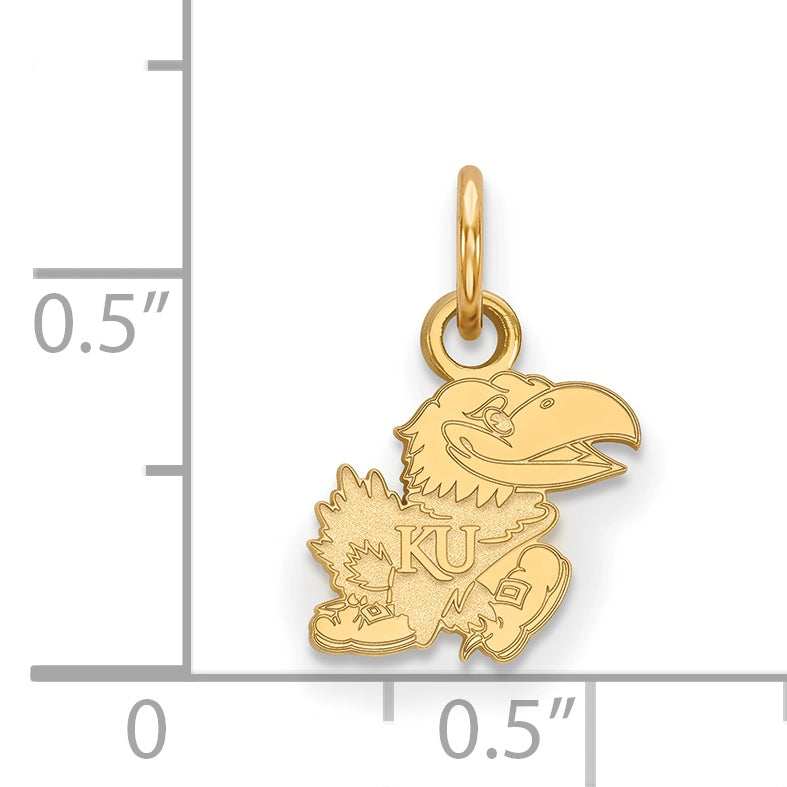 Gold Plated Sterling Silver Logoart University Of Kansas Jayhawk Extra Small Pendant