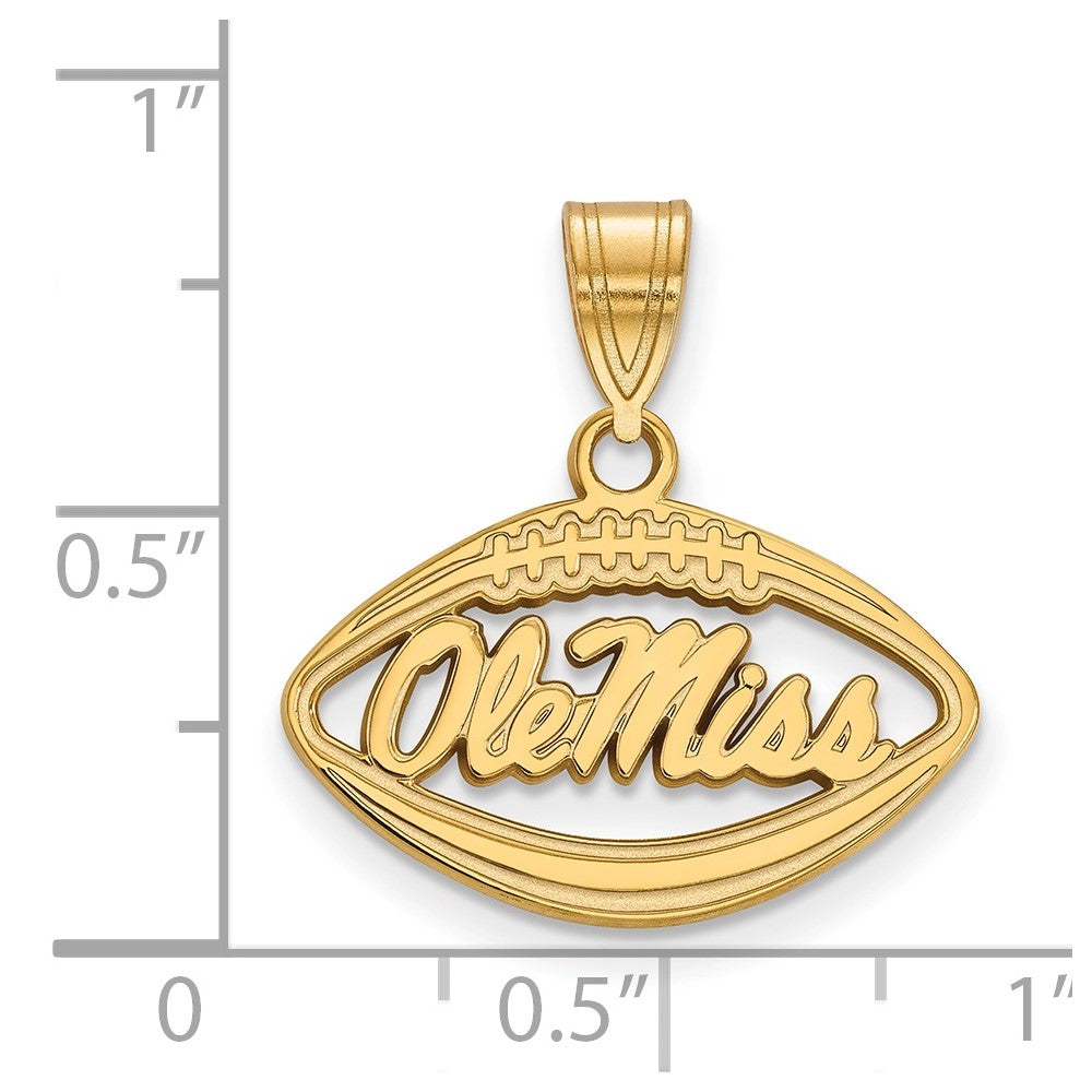 Gold Plated Sterling Silver Logoart University Of Mississippi Ole Miss Football Pendant