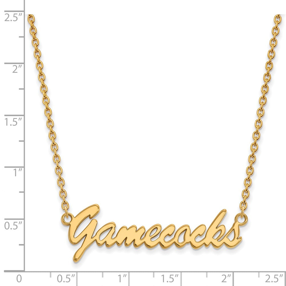 Gold Plated Sterling Silver Logoart U Of South Carolina Gamecocks Script Medium Pendant 18 Inch Necklace