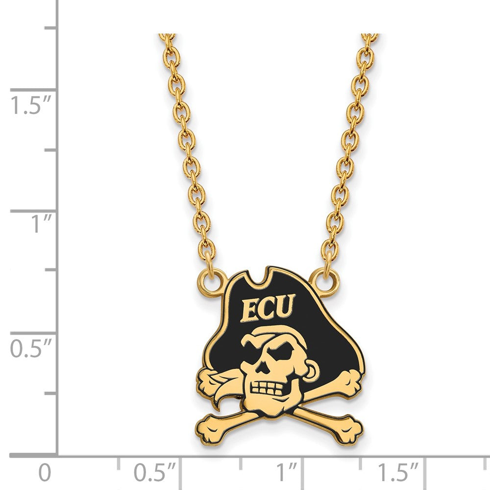 Gold Plated Sterling Silver Logoart East Carolina University Pirate Large Enameled Pendant 18 Inch Necklace