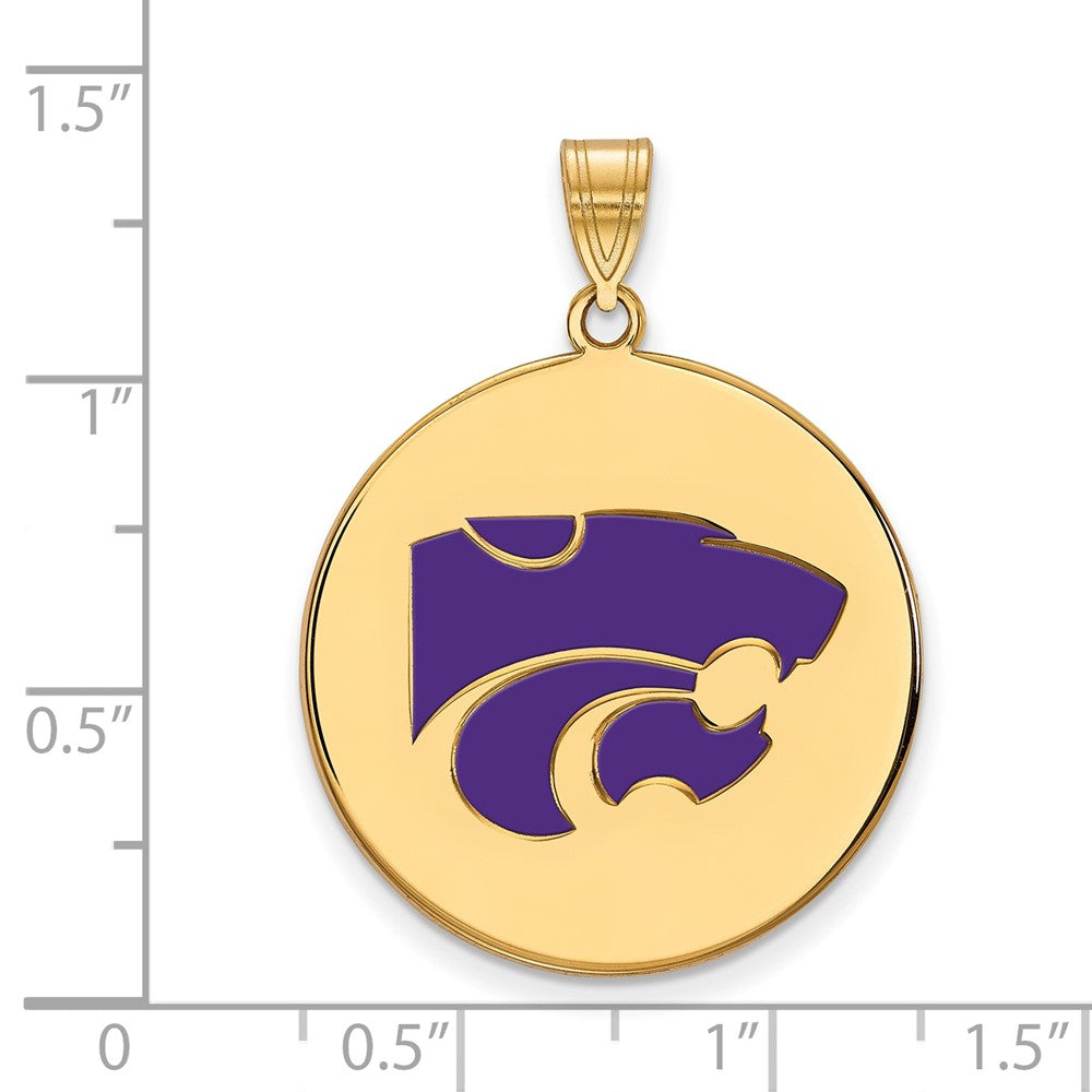 Gold Plated Sterling Silver Logoart Kansas State University Wildcat Extra Large Enameled Disc Pendant