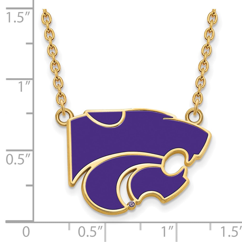 Gold Plated Sterling Silver Logoart Kansas State University Wildcat Large Enameled Pendant 18 Inch Necklace
