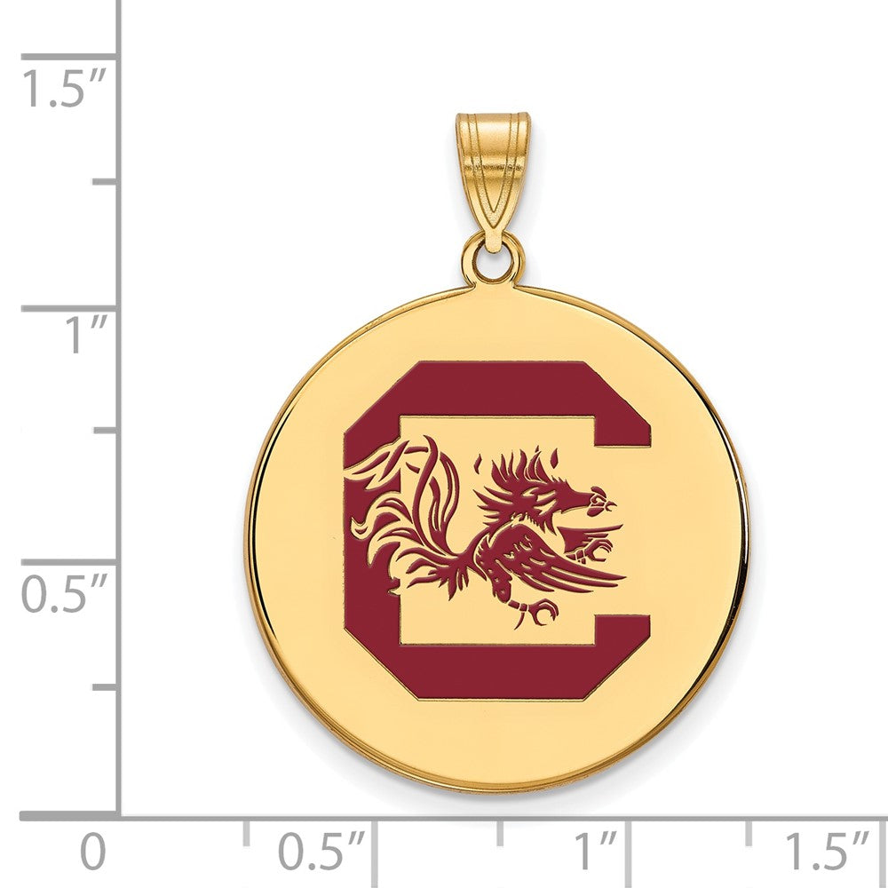 Gold Plated Sterling Silver Logoart University Of South Carolina Extra Large Enameled Disc Pendant
