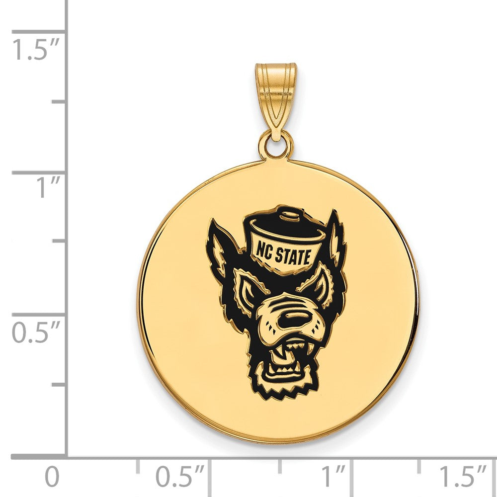 Gold Plated Sterling Silver Logoart North Carolina State University Wolf Extra Large Enameled Disc Pendant