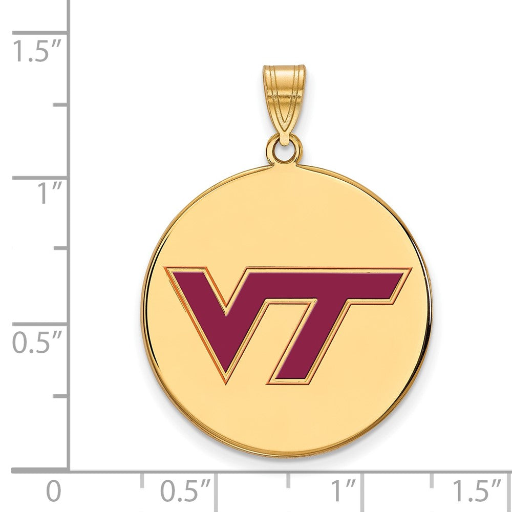 Gold Plated Sterling Silver Logoart Virginia Tech V T Extra Large Enameled Disc Pendant