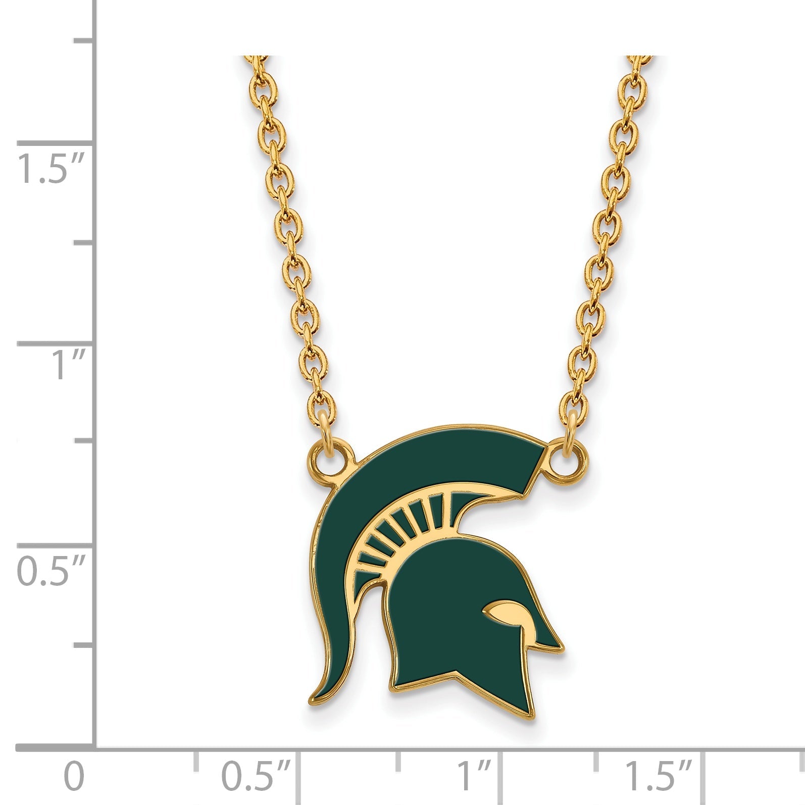 Gold Plated Sterling Silver Logoart Michigan State University Spartan Large Enameled Pendant 18 Inch Necklace