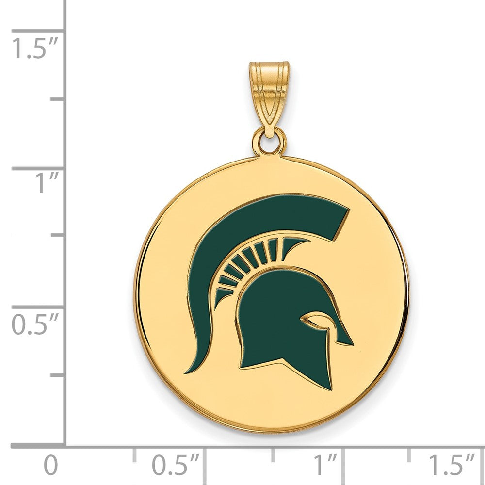 Gold Plated Sterling Silver Logoart Michigan State University Spartan Extra Large Enameled Disc Pendant