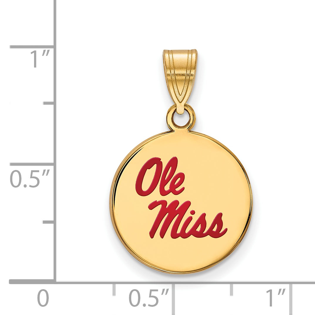 Gold Plated Sterling Silver Logoart University Of Mississippi Ole Miss Medium Enameled Disc Pendant