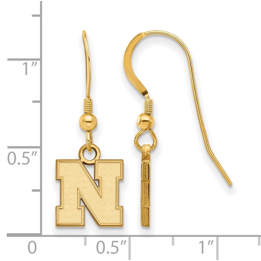Gold Plated Sterling Silver Logoart University Of Nebraska Letter N Extra Small Dangle Wire Earrings