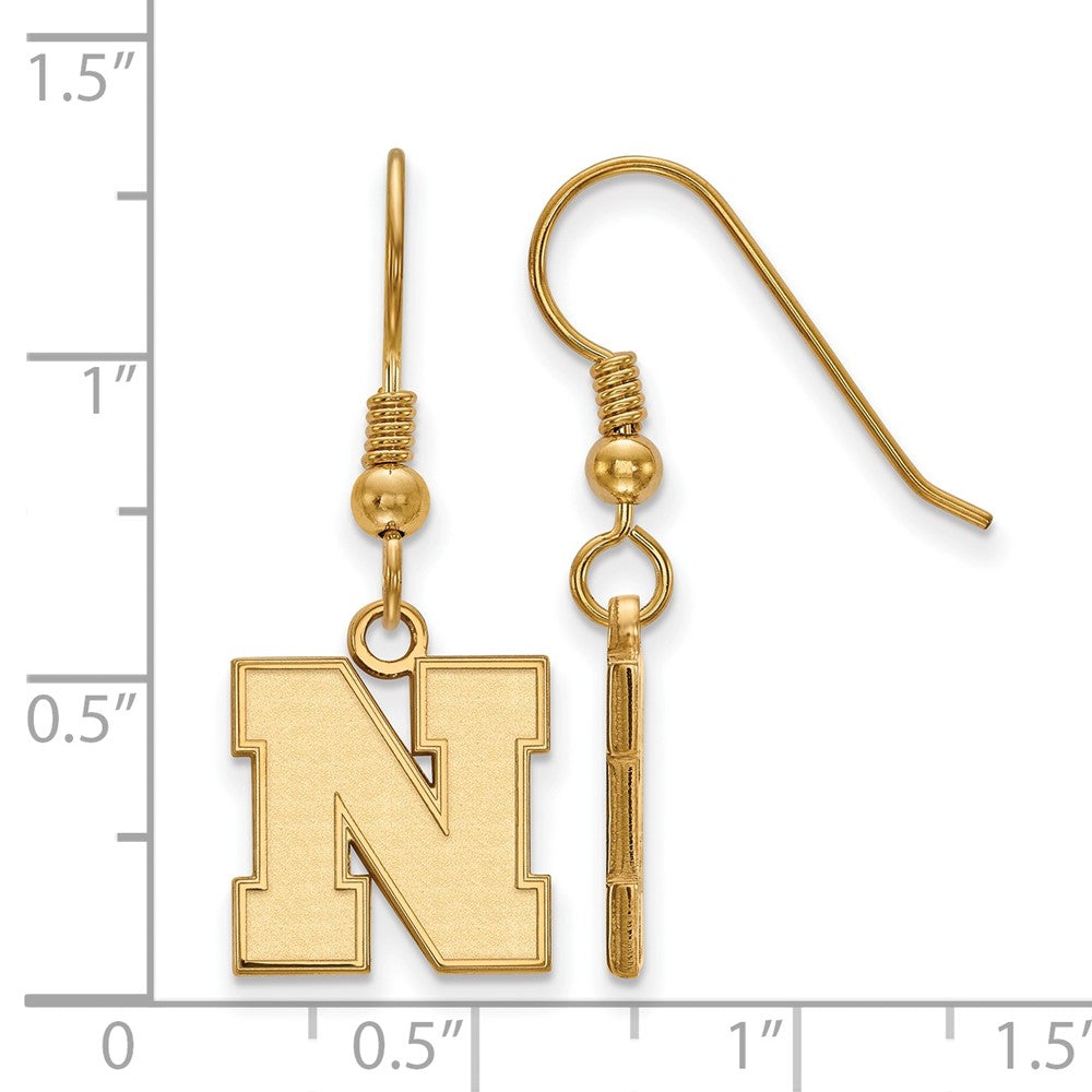 Gold Plated Sterling Silver Logoart University Of Nebraska Letter N Small Dangle Wire Earrings