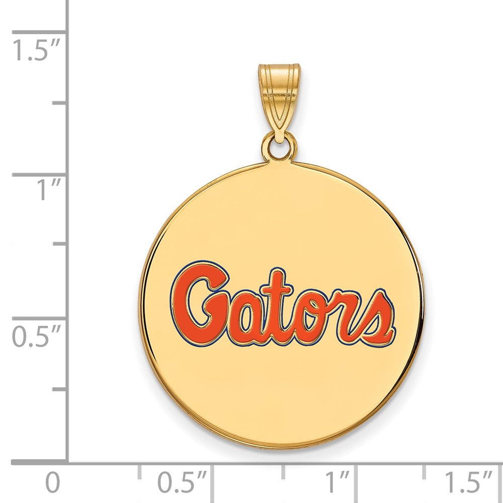 Gold Plated Sterling Silver Logoart University Of Florida Gators Script Extra Large Enameled Disc Pendant