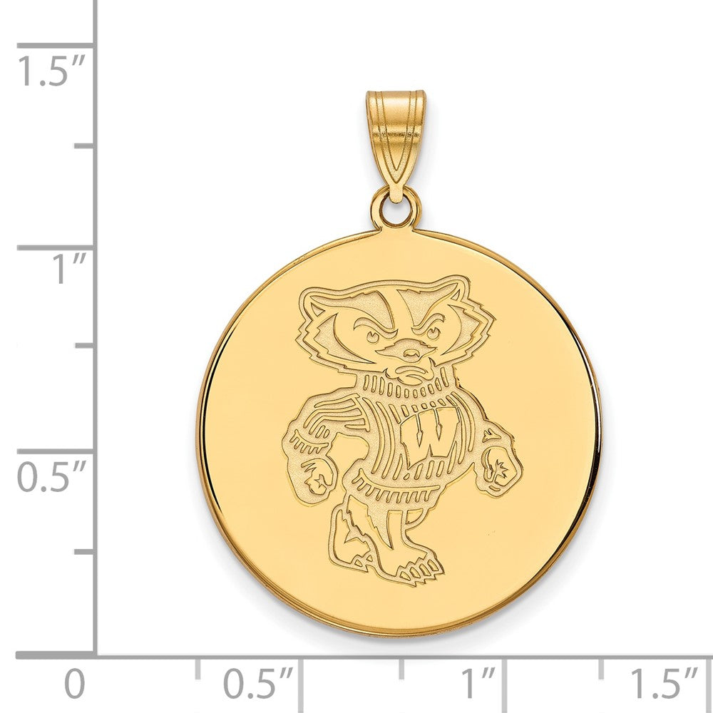 14K Yellow Gold Logoart University Of Wisconsin Badger Extra Large Disc Pendant