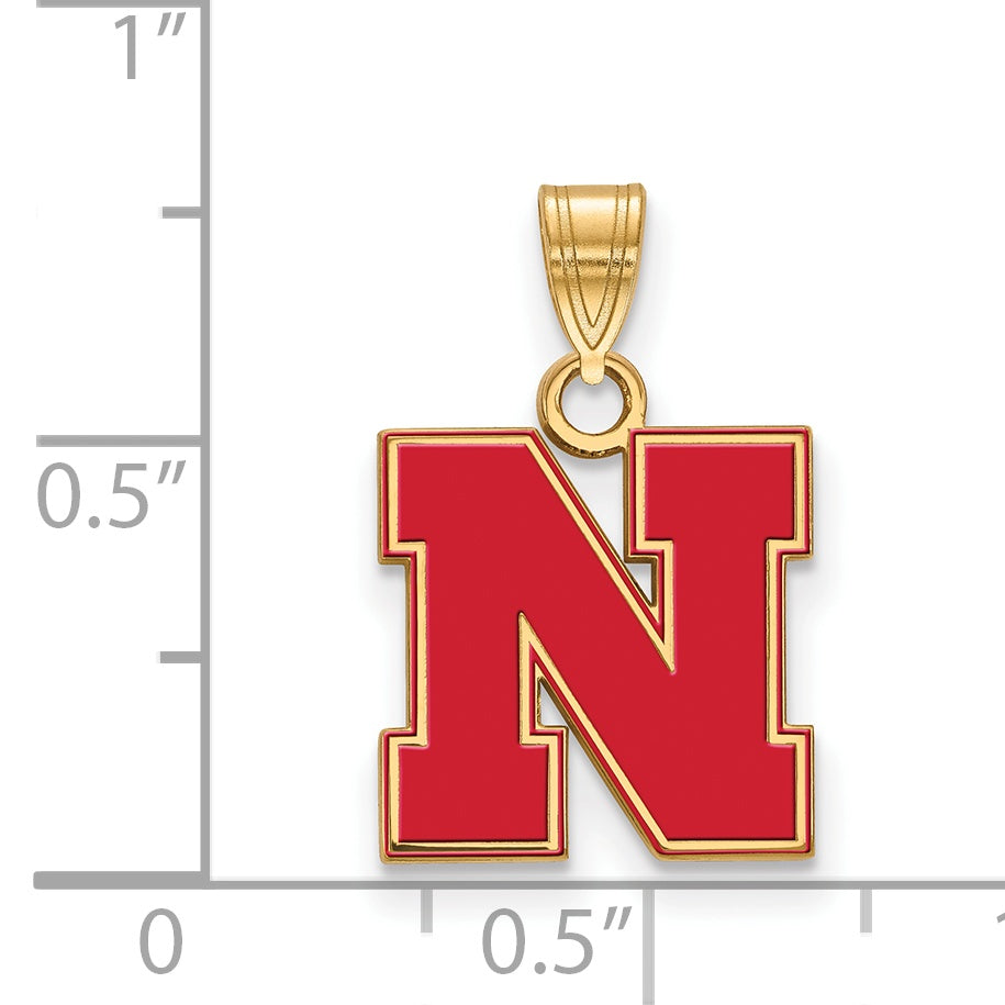 Gold Plated Sterling Silver Logoart University Of Nebraska Letter N Small Enameled Pendant