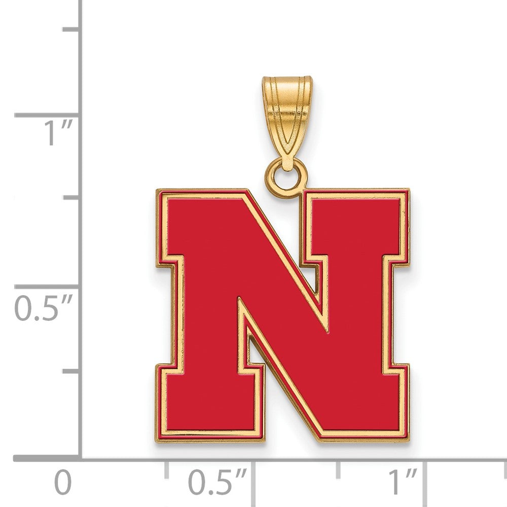 Gold Plated Sterling Silver Logoart University Of Nebraska Letter N Large Enameled Pendant