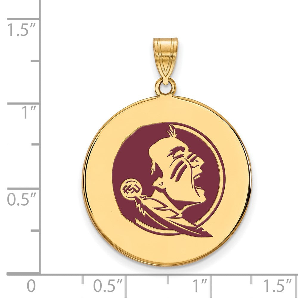 Gold Plated Sterling Silver Logoart Florida State University Seminole Extra Large Enameled Disc Pendant