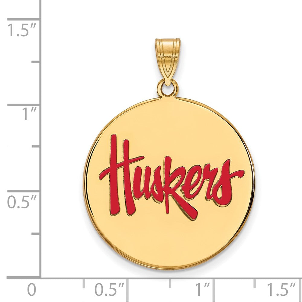 Gold Plated Sterling Silver Logoart University Of Nebraska Huskers Extra Large Enameled Disc Pendant