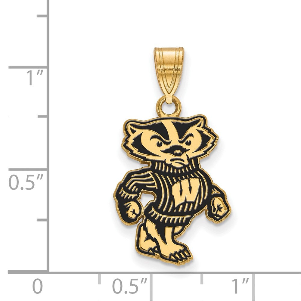 Gold Plated Sterling Silver Logoart University Of Wisconsin Badger Large Enameled Pendant