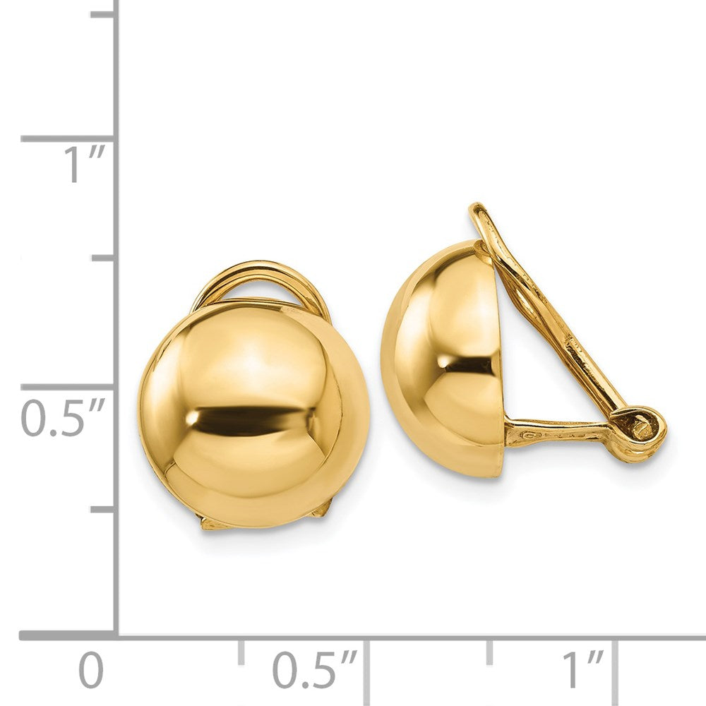 14K Yellow Gold Non Pierced Half Ball Omega Back Earrings