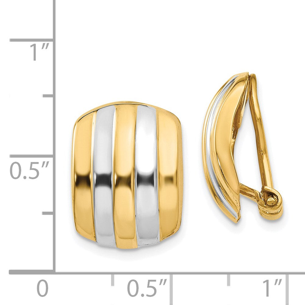 14K Yellow & Rhodium Ribbed Non Pierced Omega Back Earrings