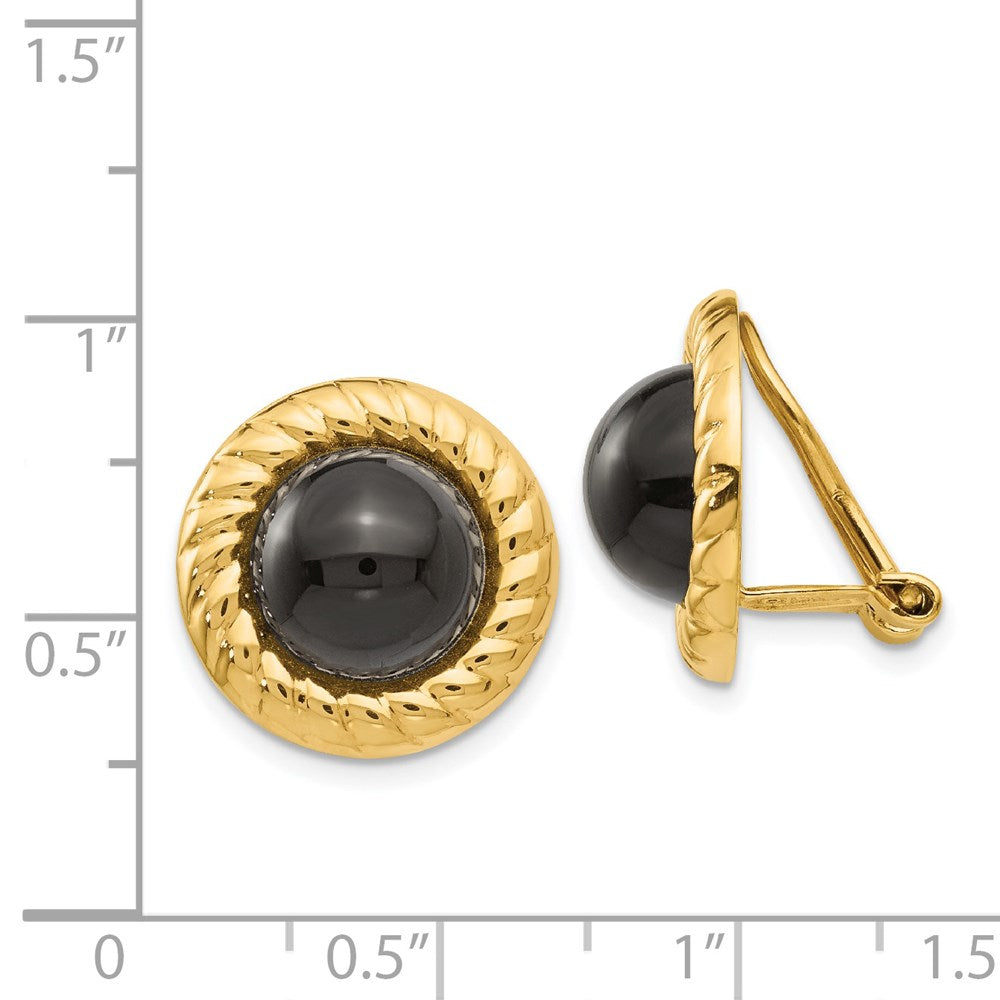 14K Yellow Gold Omega Clip Non Pierced Onyx Earrings