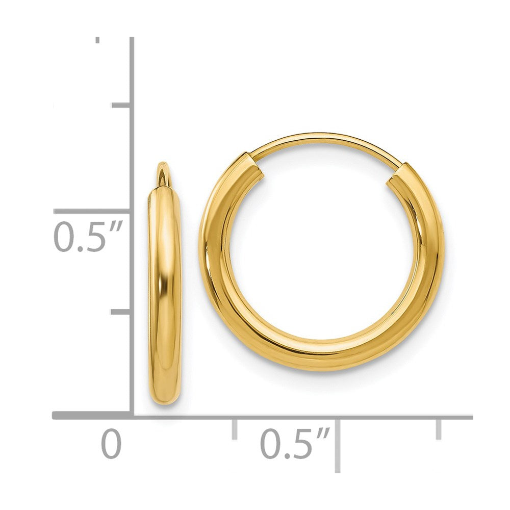 14K Yellow Gold Polished Round Endless 2mm Hoop Earrings