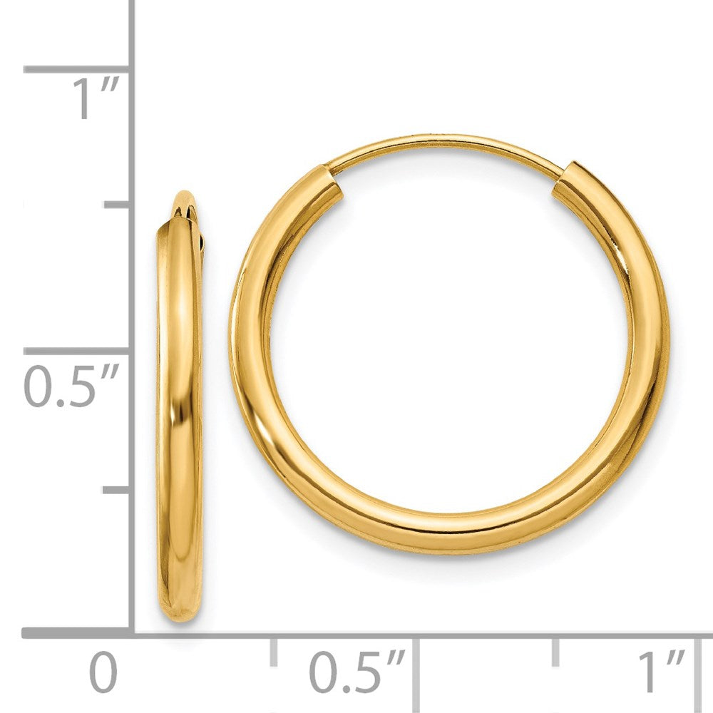 14K Yellow Gold Polished Round Endless 2mm Hoop Earrings