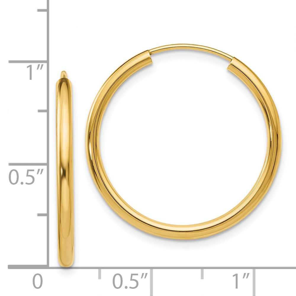 14K Yellow Gold Polished Round Endless 2mm Hoop Earrings