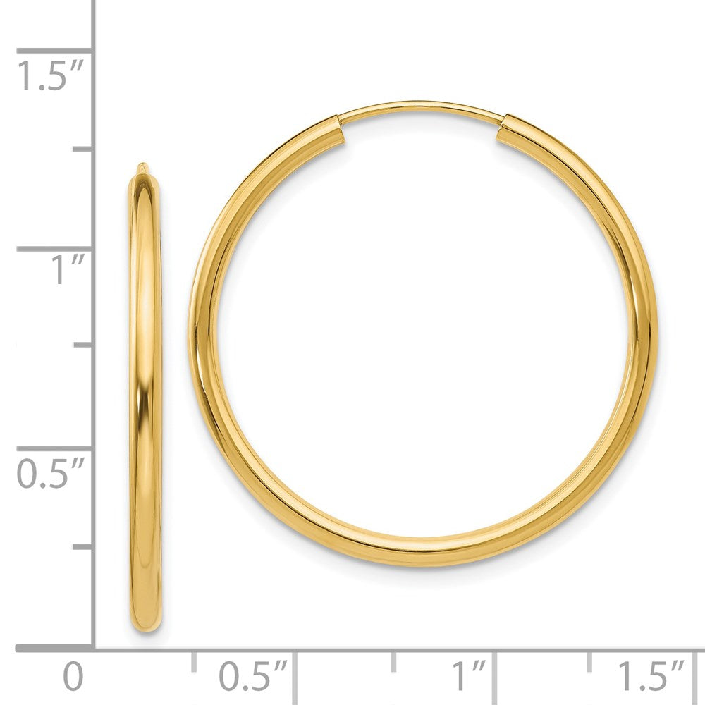 14K Yellow Gold Polished Round Endless 2mm Hoop Earrings
