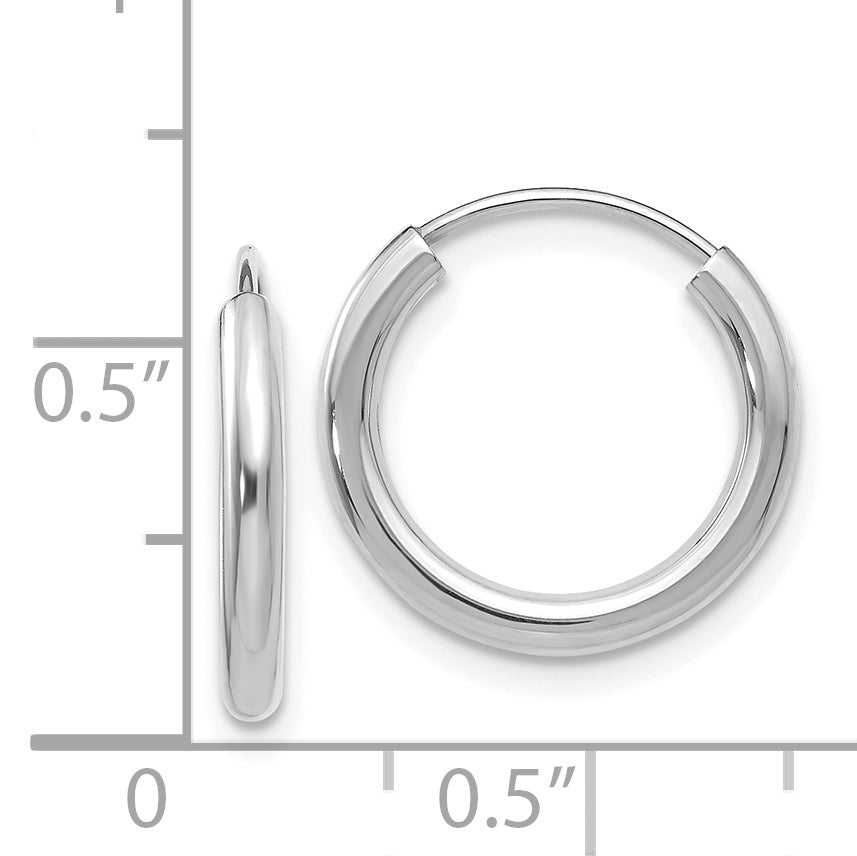 14K White Gold Polished Endless 2mm Hoop Earrings