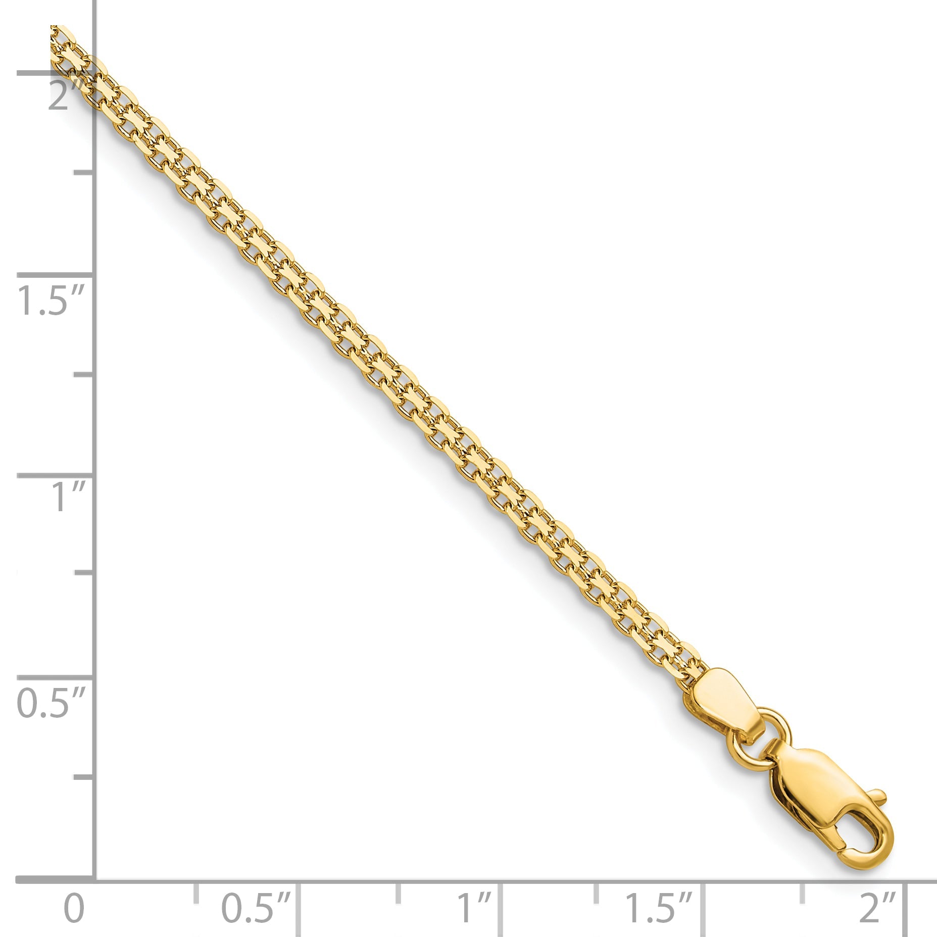 8 Inch 14K Yellow Gold 2.2mm Lightweight Flat Bismark Chain Bracelet