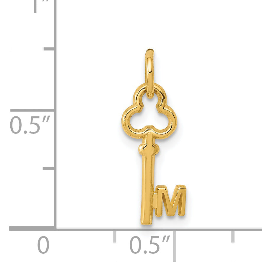 14K Yellow Gold Key Letter M Initial Charm