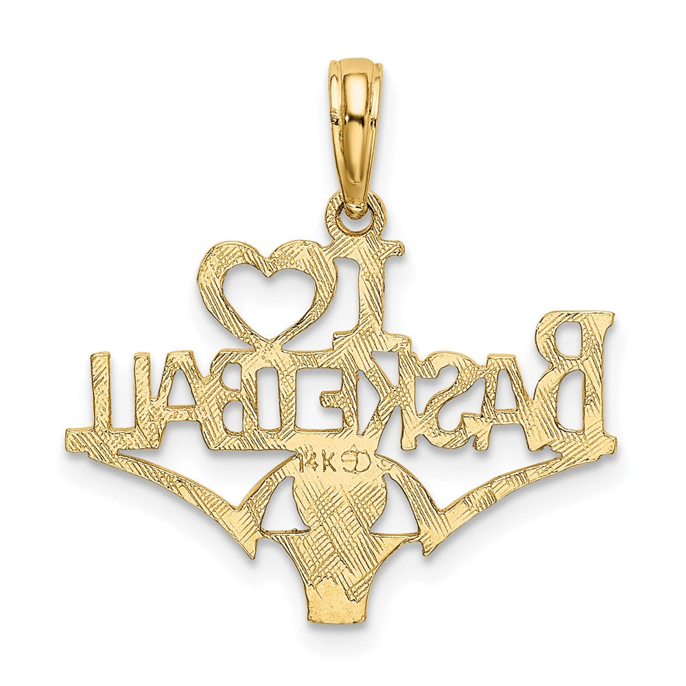 14K Yellow Gold I Heart Basketball W/Ball And Net Charm