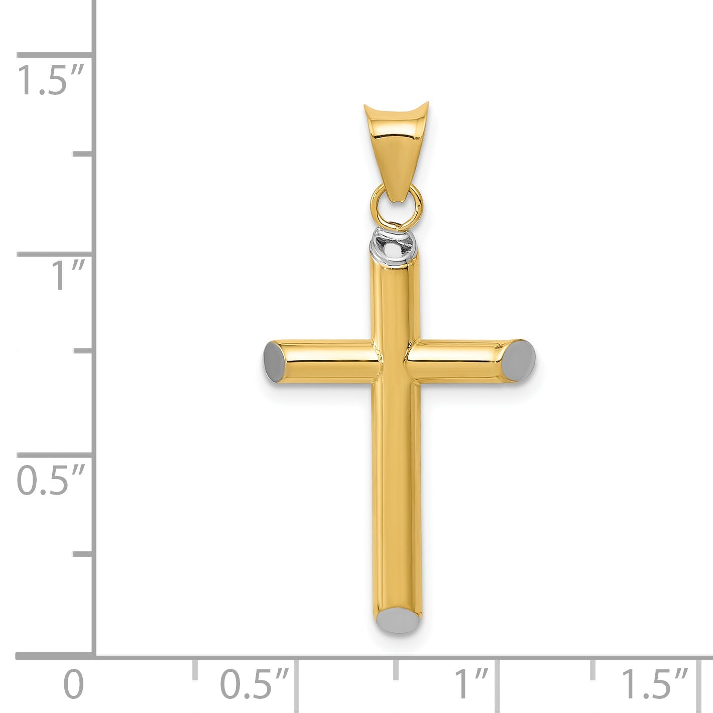 14K Yellow & Rhodium W/Rhodium 3-D Hollow Cross Pendant