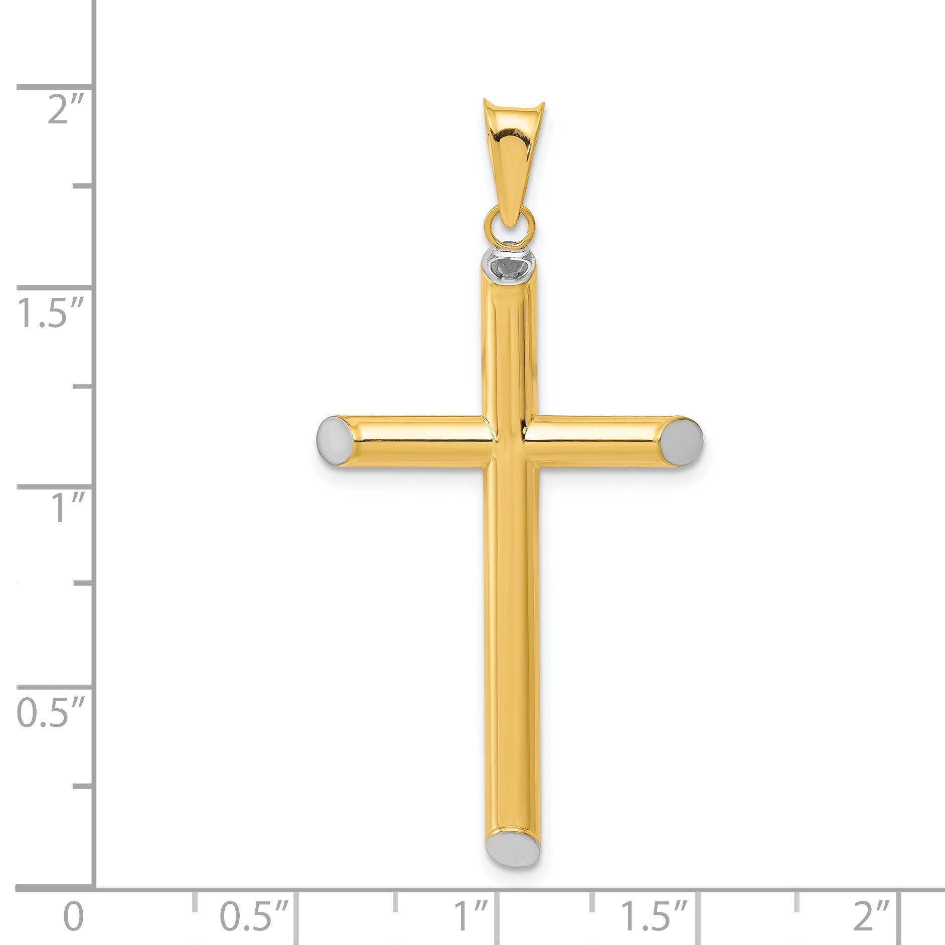 14K Yellow & Rhodium W/Rhodium 3-D Hollow Cross Pendant