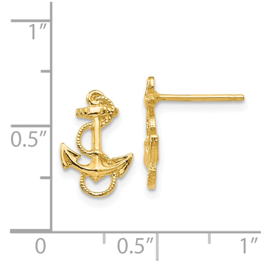 14K Yellow Gold Anchor With Rope Trim Post Earrings