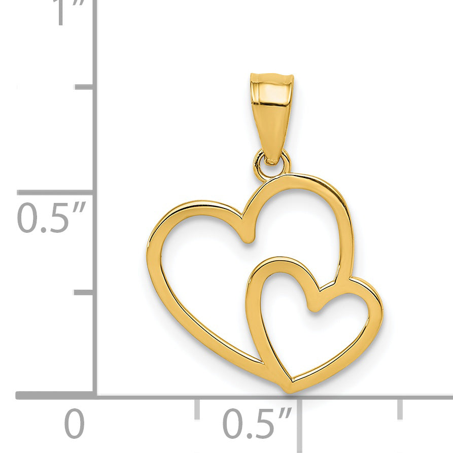 14K Yellow Gold Polished Double Heart Pendant