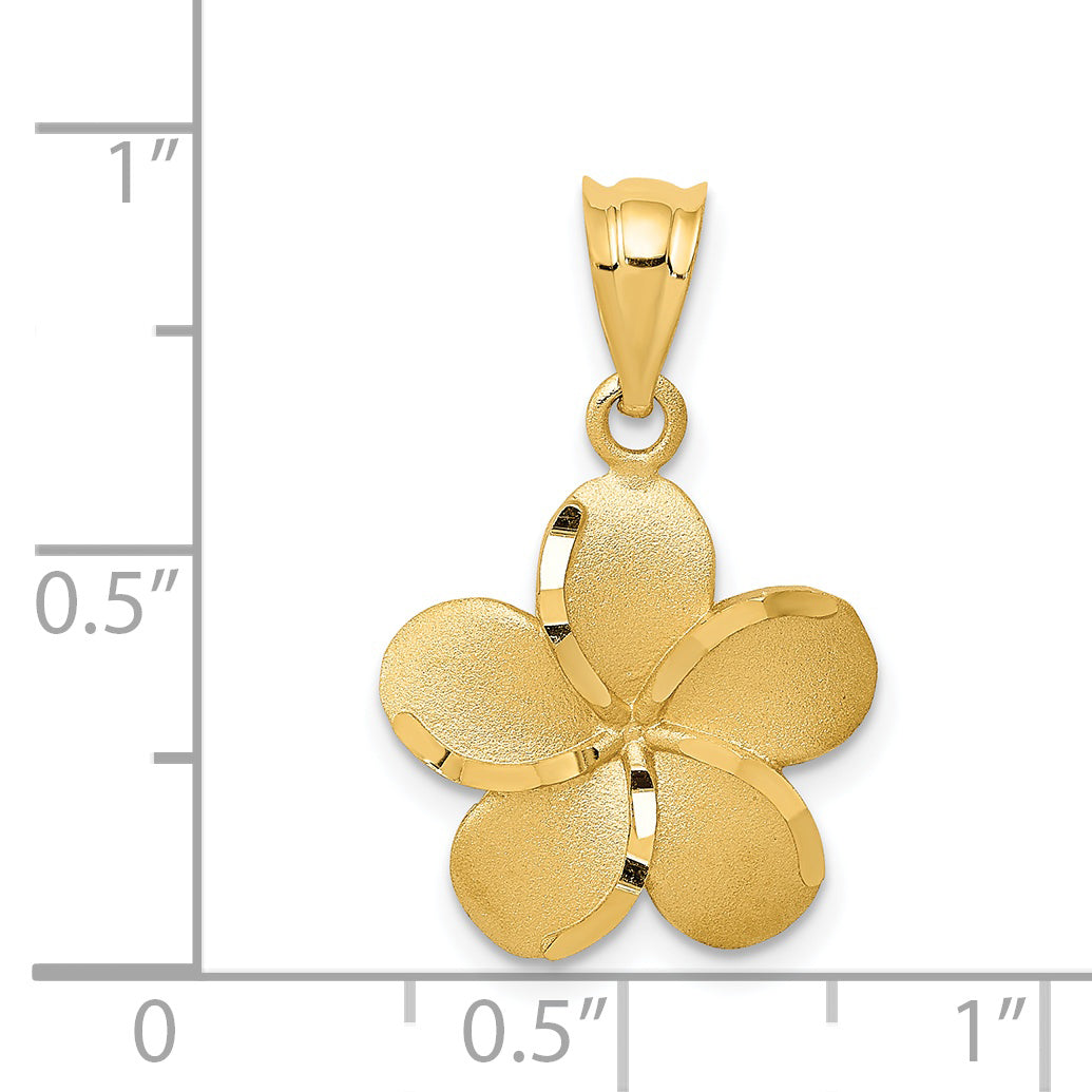 14K Yellow Gold Diamond-Cut Plumeria Pendant