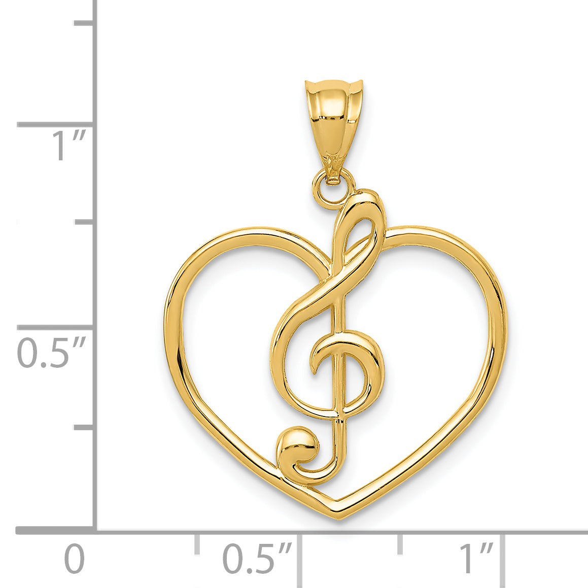 14K Yellow Gold Treble Clef In Heart Charm