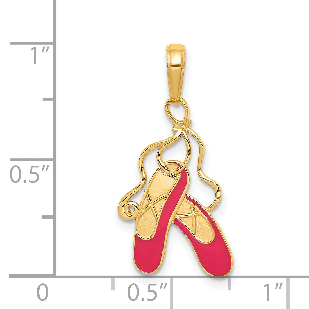 14K Yellow Gold Enameled Ballet Slippers Charm