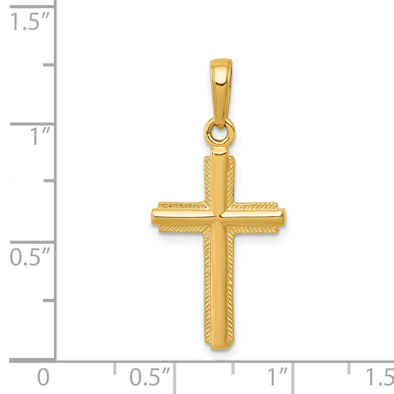 14K Yellow Gold Polished Cross With Striped Border Pendant
