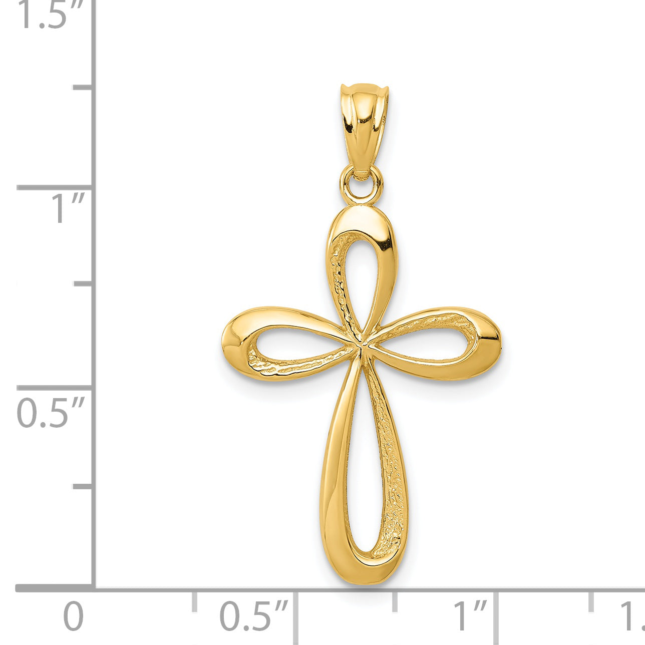 14K Yellow Gold Polished Ribbon Cross Pendant