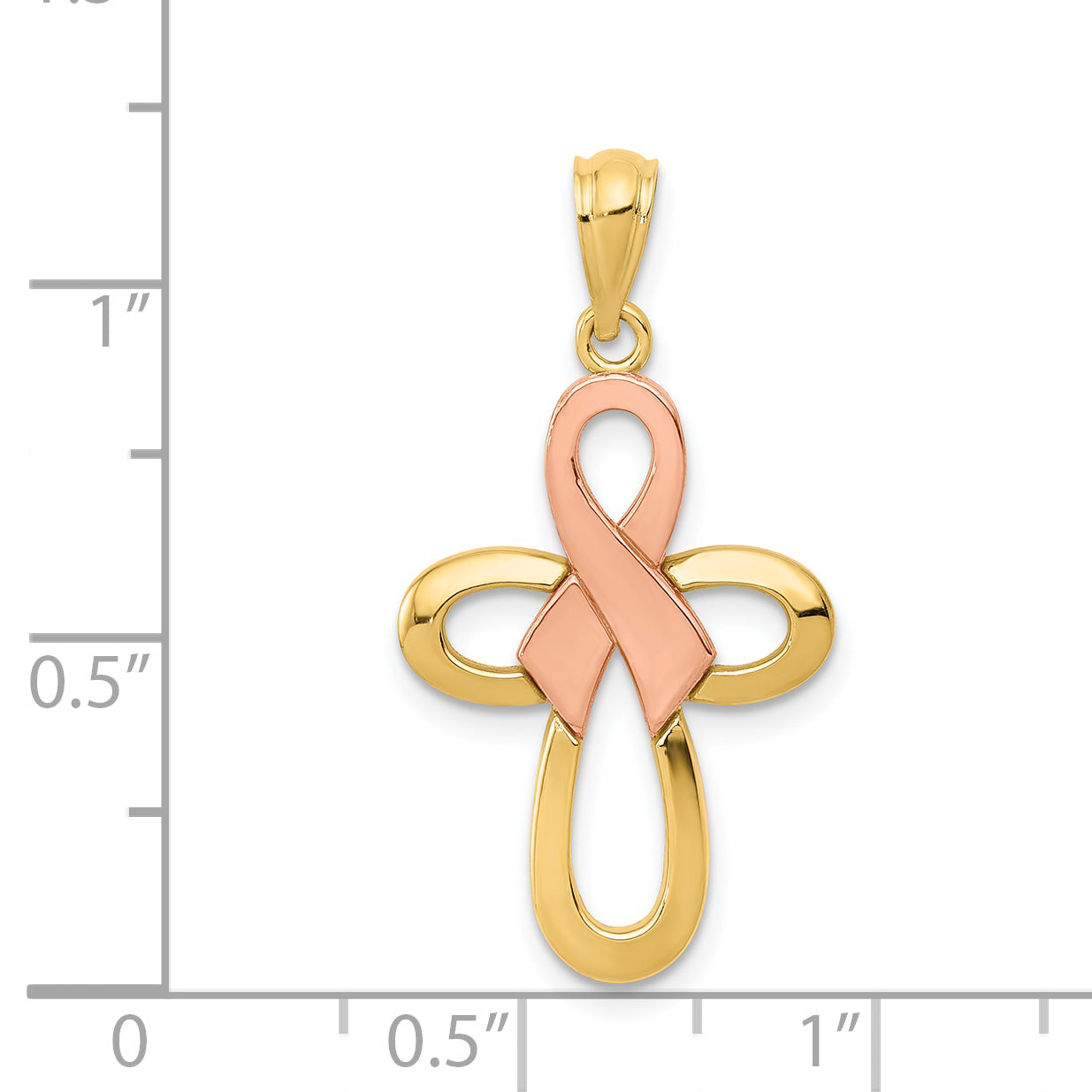 14K Two-Tone Polished Pink Ribbon Cross Pendant