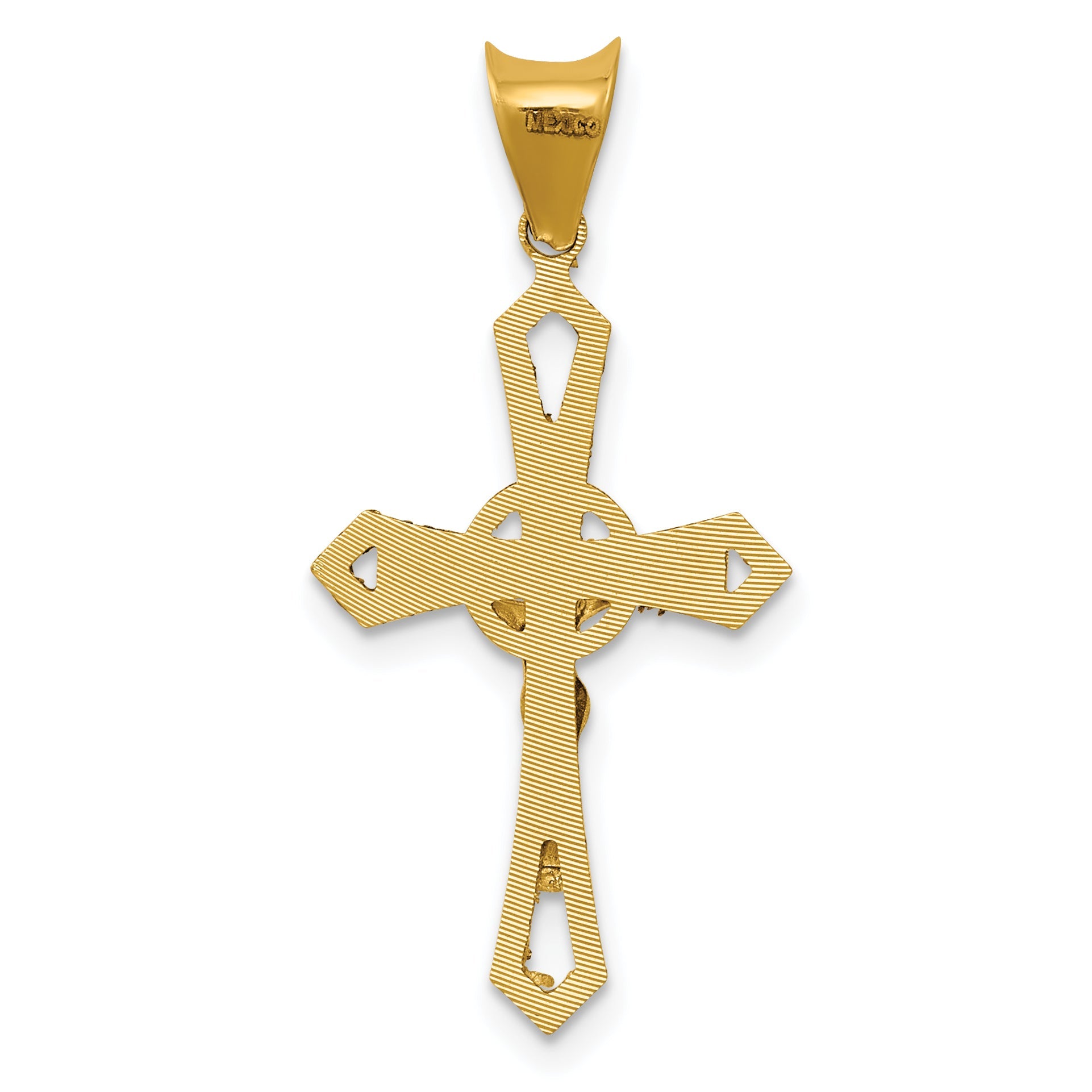 14K Yellow & Rhodium W/Rhodium Crucifix Cross Pendant