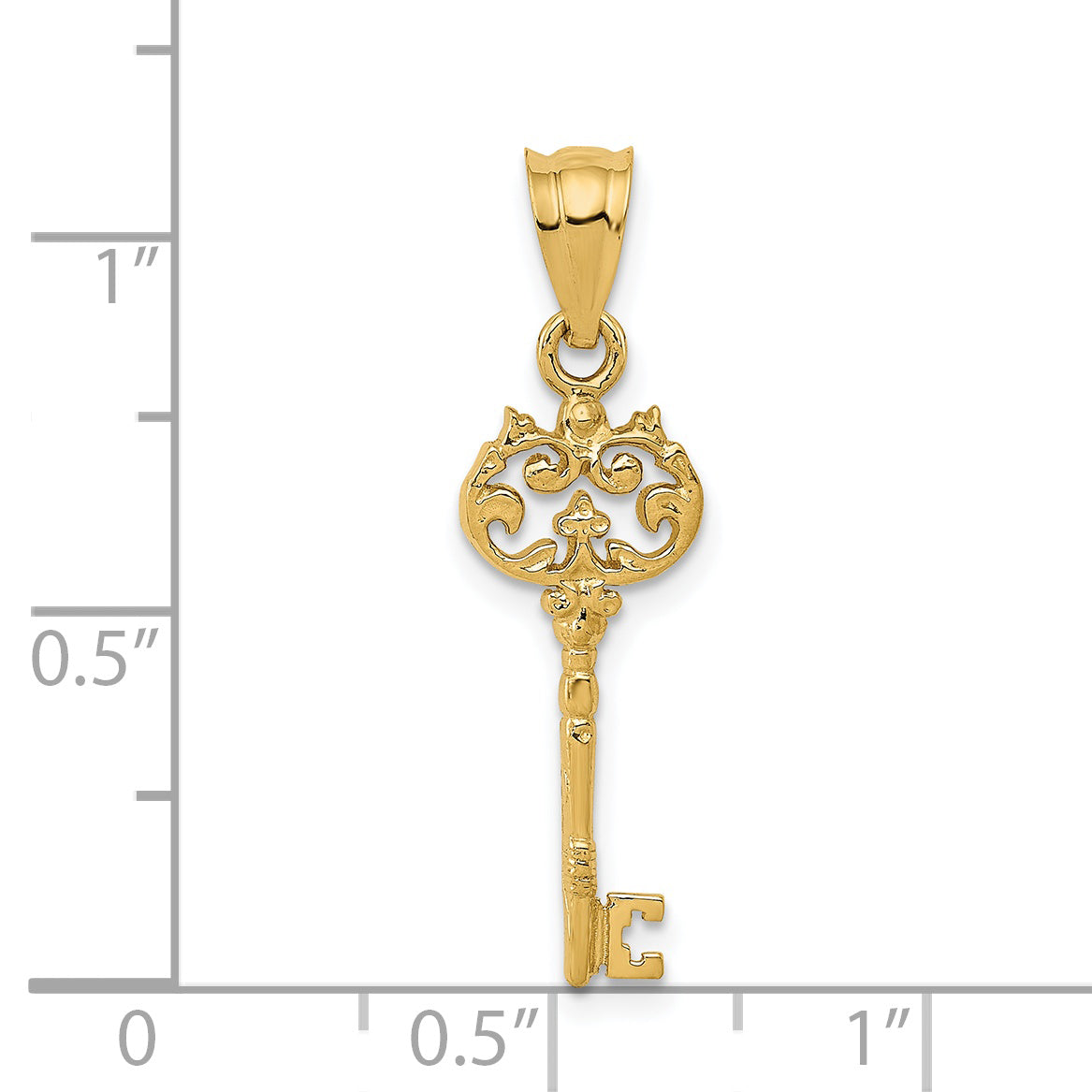 14k Yellow Gold Polished Filigree Key Charm