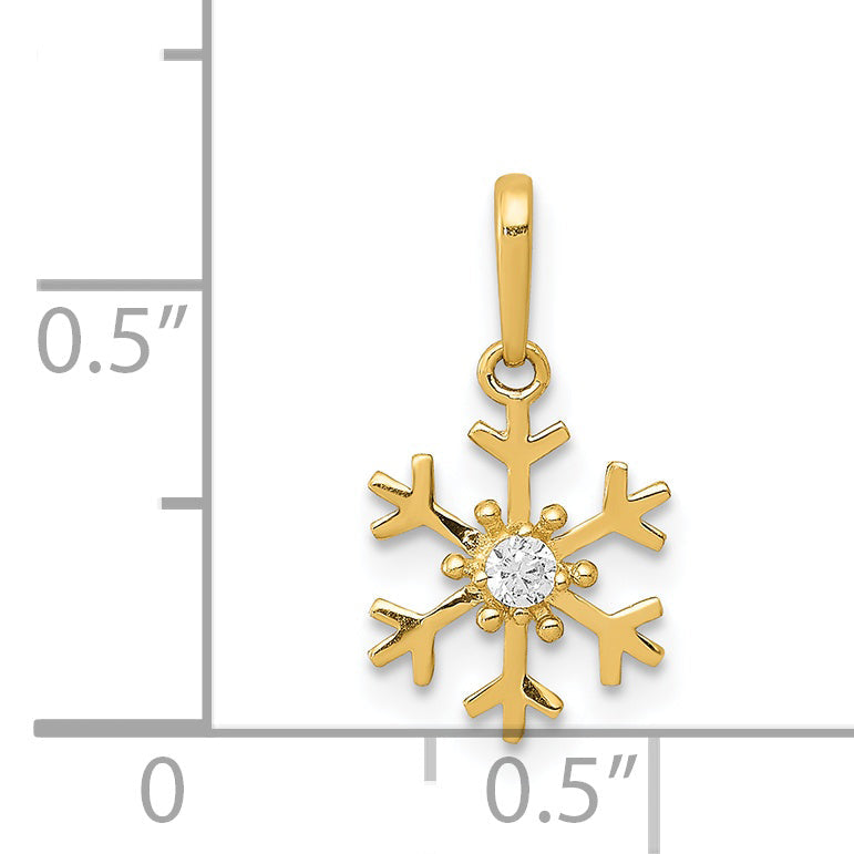 14K Yellow Gold Polished Cz Snowflake Charm