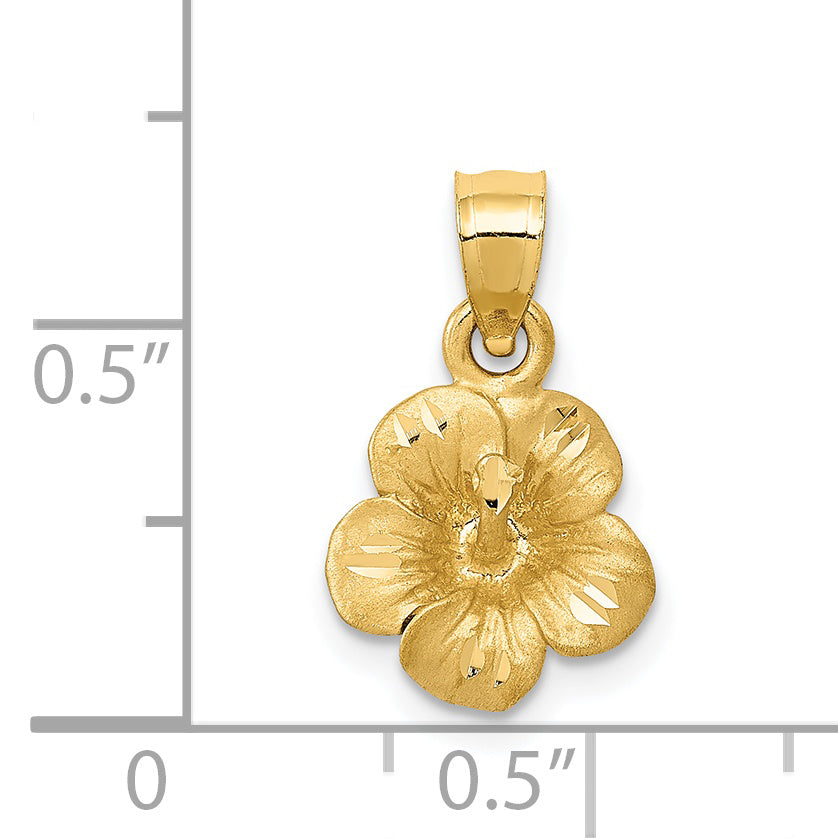 14K Yellow Gold Satin Diamond-Cut Hibiscus Flower Pendant