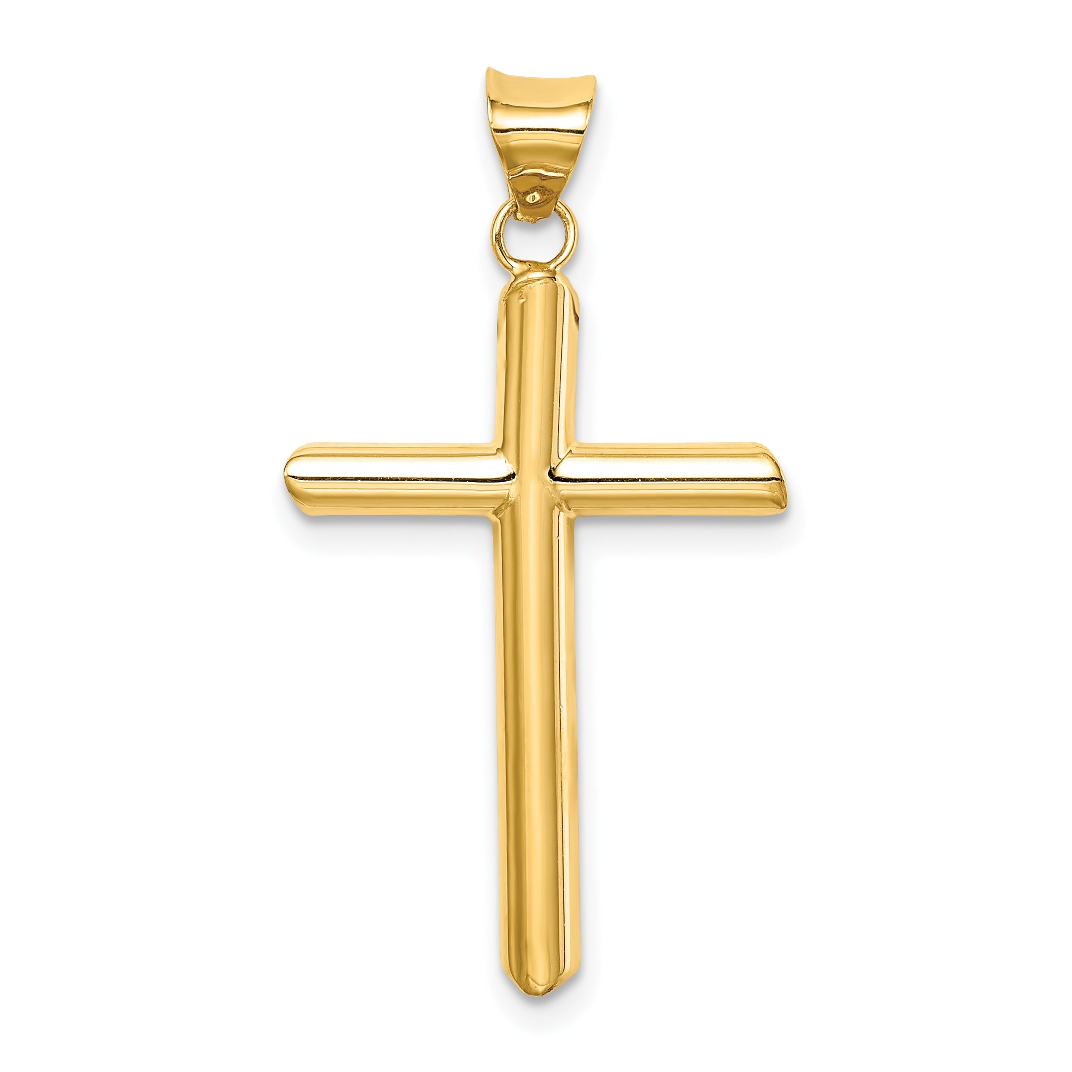 14K Yellow Gold Polished Tube Cross Pendant