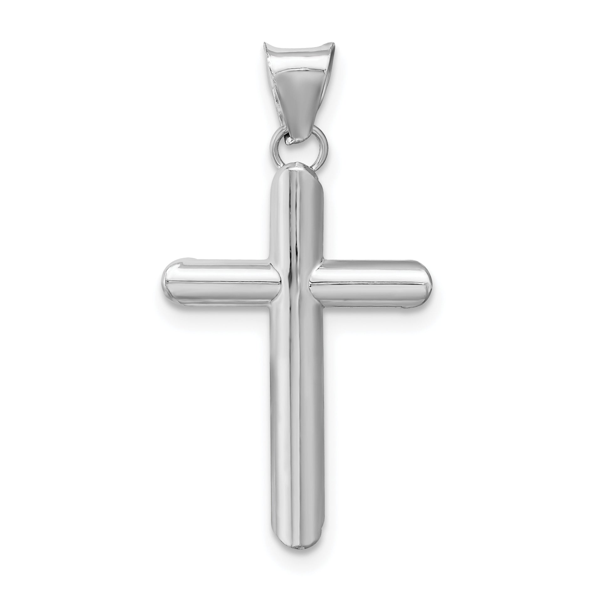 14K White Gold Polished Tube Cross Pendant