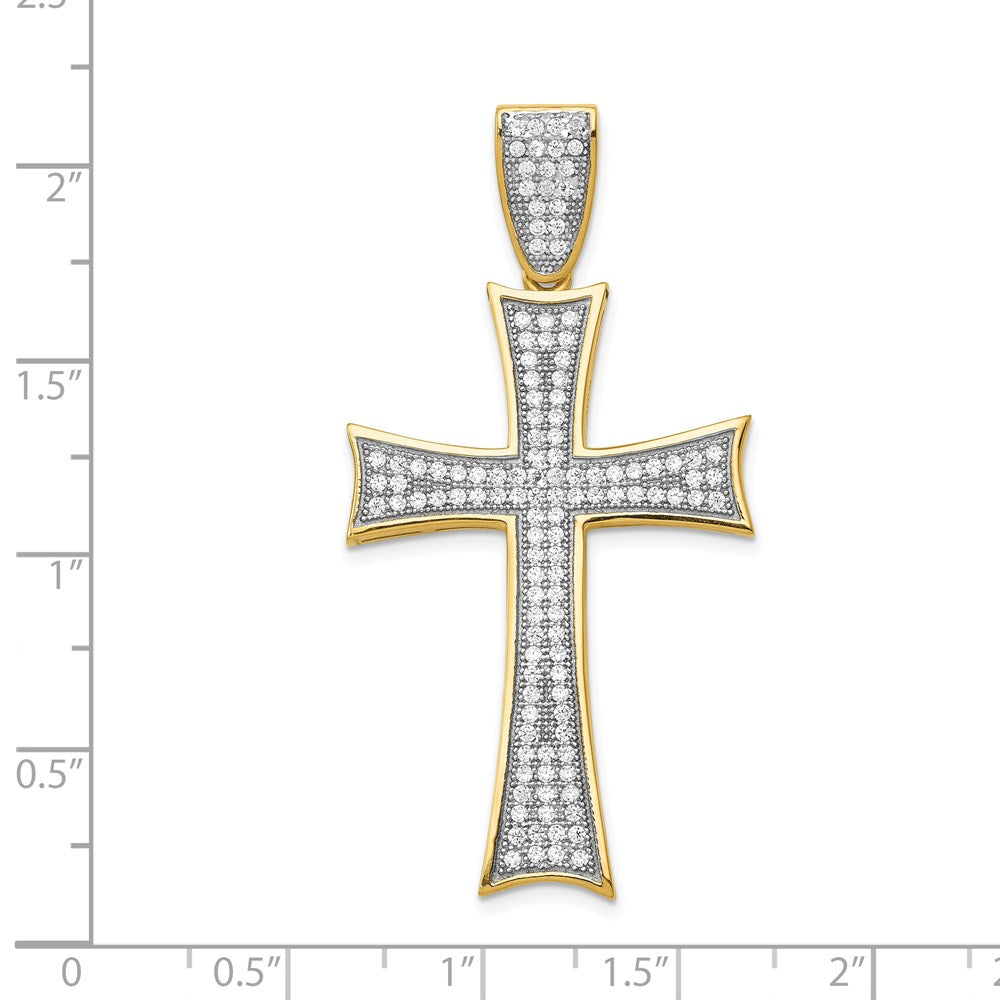 14k Yellow & Rhodium 14k w/Rhodium Micro Pav CZ Large Cross Pendant
