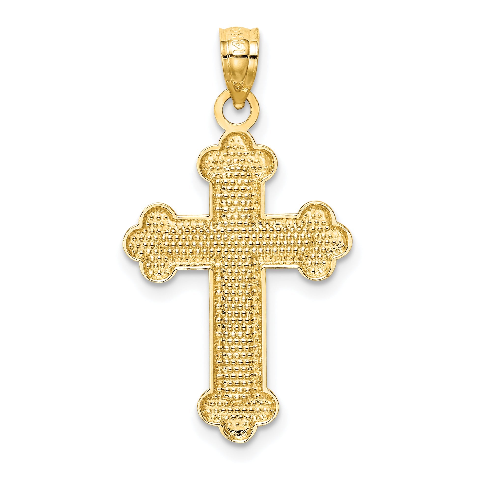 14K Yellow Gold Satin And Polished Budded Cross Pendant